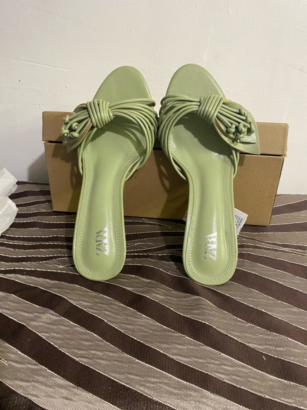 Zara Knot Detail Slide Sandals in Sage Green